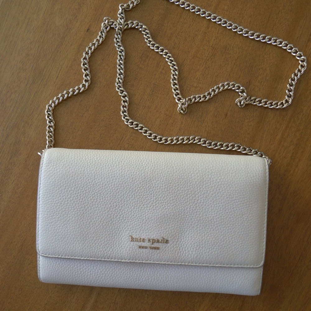 Kate Spade White Crossbody Bag/Clutch with Gold Chain